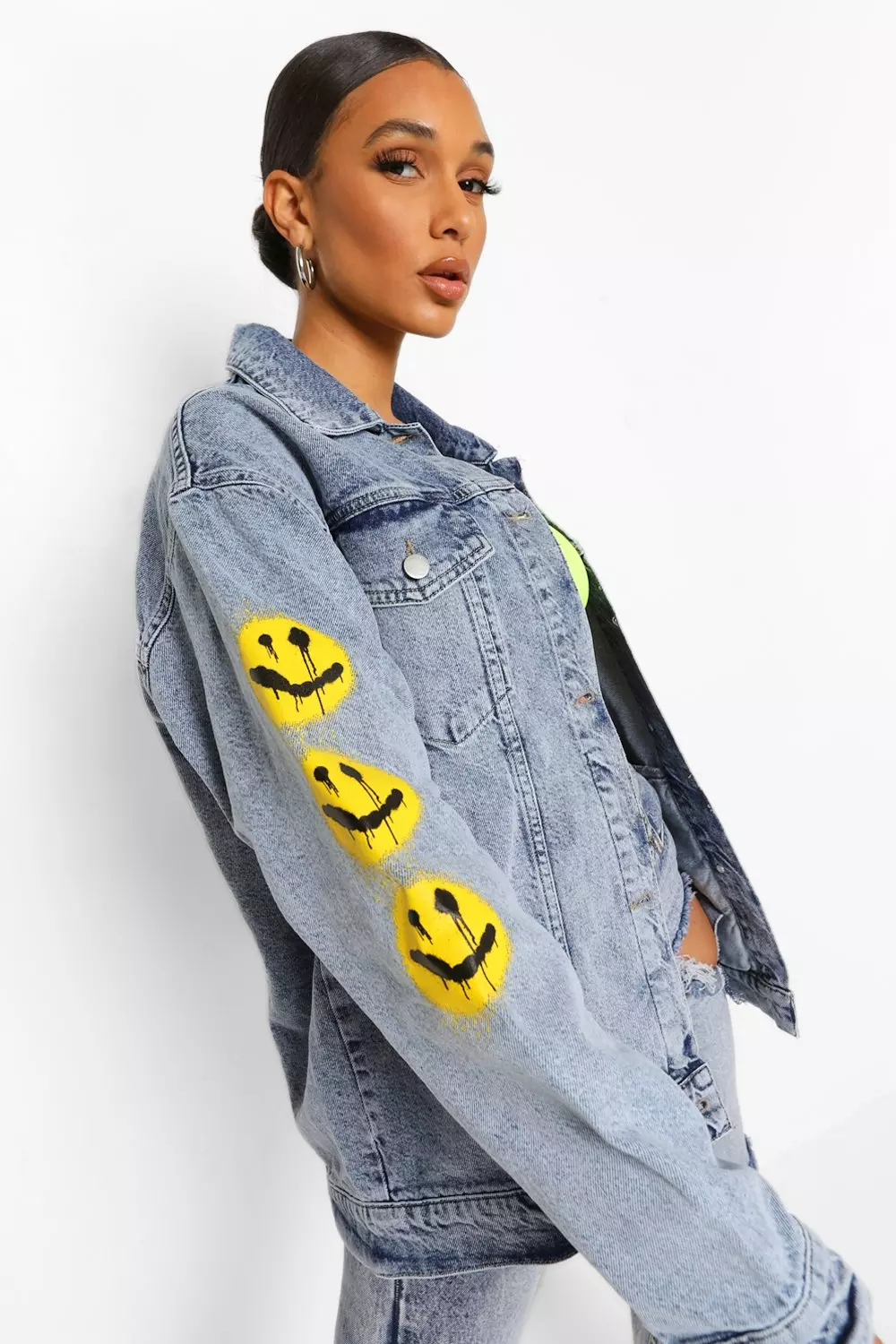 Oversized printed sale denim jacket